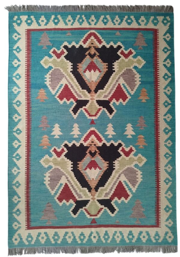 blue border Afghan wool rugs